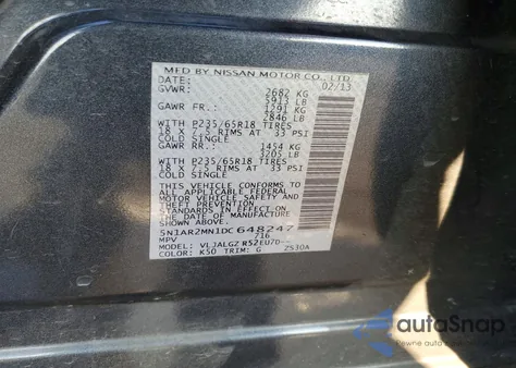 2013 Nissan Pathfinder S z USA, uszkodzony, nr VIN 5N1AR2MN1DC648247